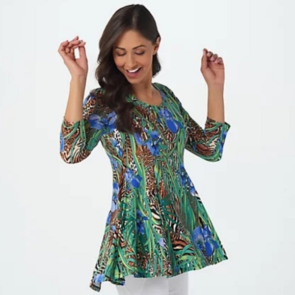 *ATTITUDES by Renee size M/ P Tropical animal print tunic Hawai'i beach vacation - Picture 1 of 8